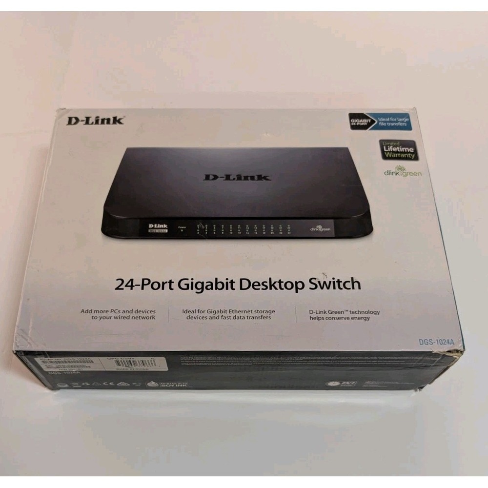 D-Link Green 24-Port Unmanaged Gigabit Switch DGS-1024A High Speed 10/100/1000